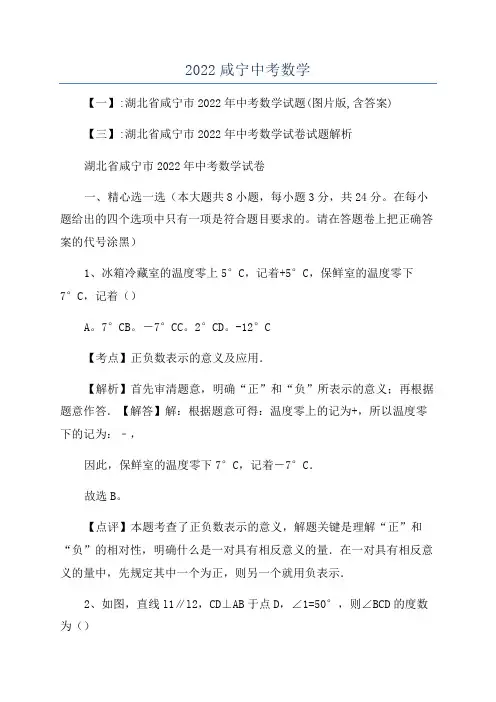 2022咸宁中考数学