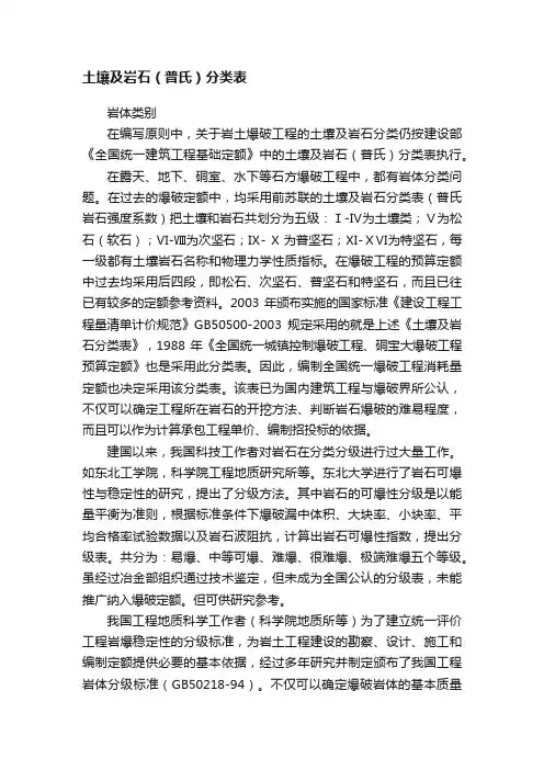 土壤及岩石（普氏）分类表