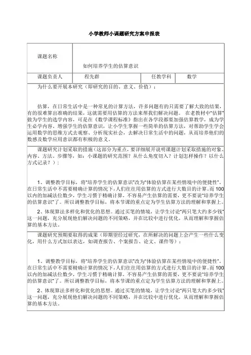 小学教师小课题研究方案申报表