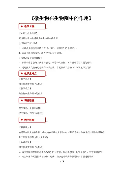 《微生物在生物圈中的作用》教学设计