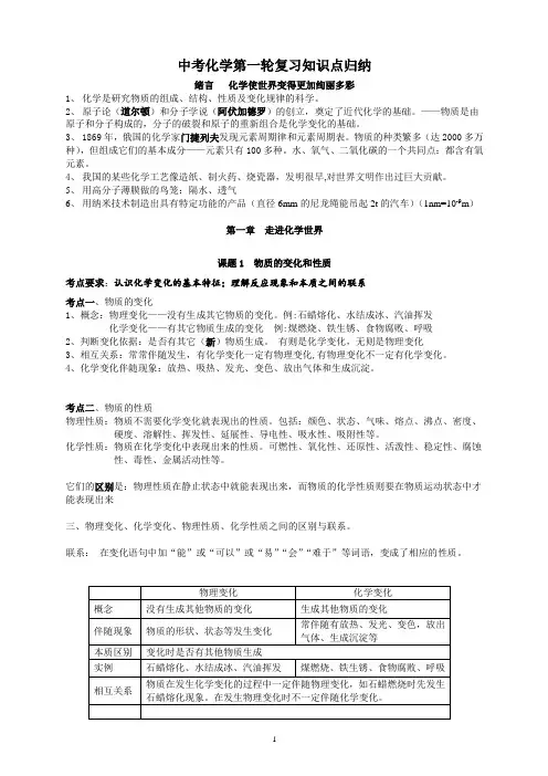 初中化学  复习知识点归纳