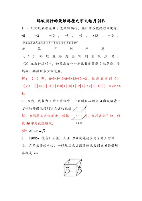 专题训练 蚂蚁爬行的最短路径(含答案)