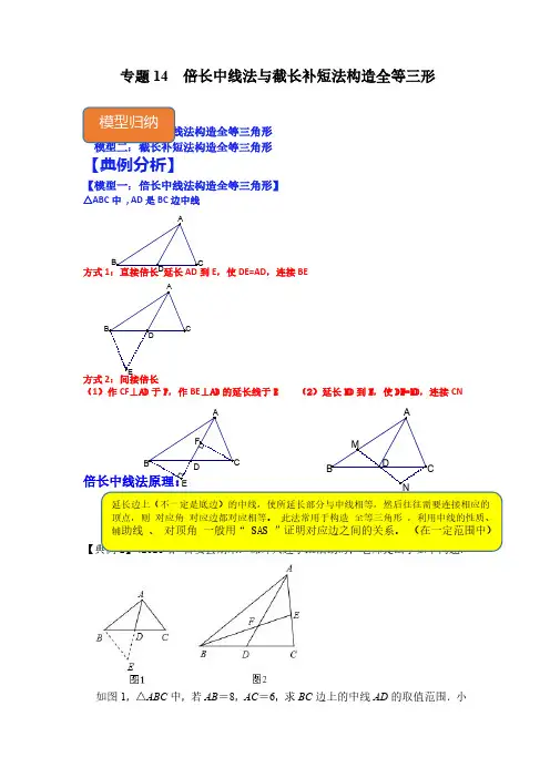 专题14 倍长中线法与截长补短法构造全等三角形(原卷版)