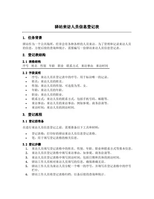 驿站来访人员信息登记表