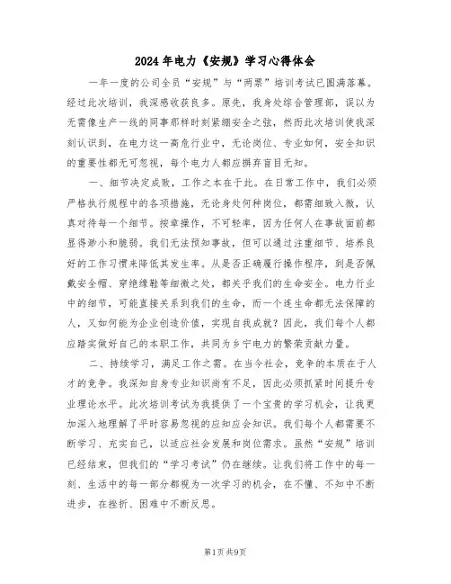 2024年电力《安规》学习心得体会（六篇）