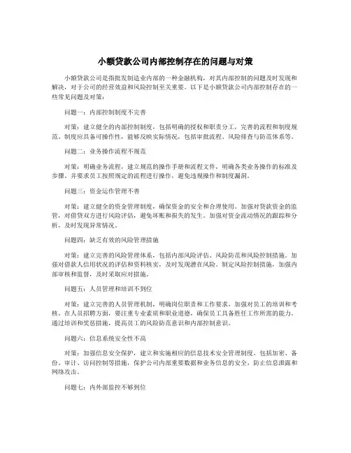 小额贷款公司内部控制存在的问题与对策