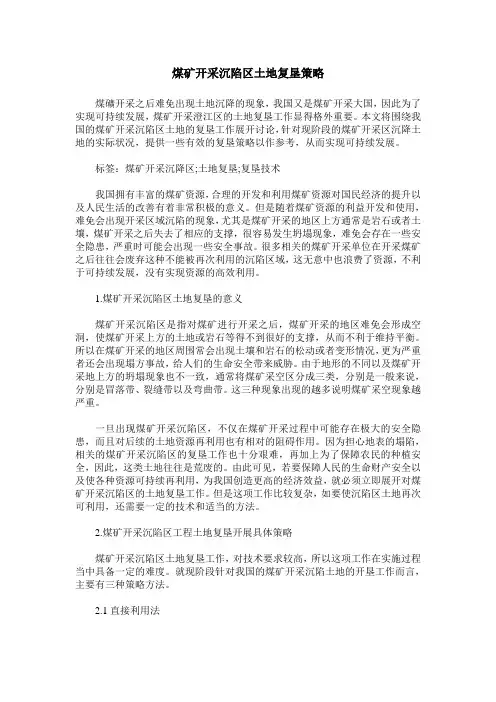 煤矿开采沉陷区土地复垦策略