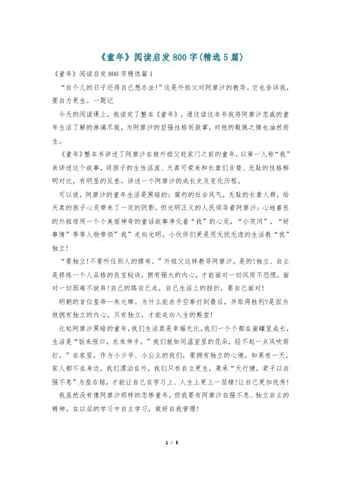 《童年》阅读启发800字(精选5篇)