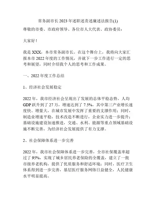 常务副市长2023年述职述责述廉述法报告(1)