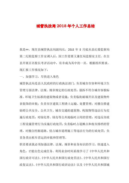 【2019年整理】城管执法局2018年个人工作总结