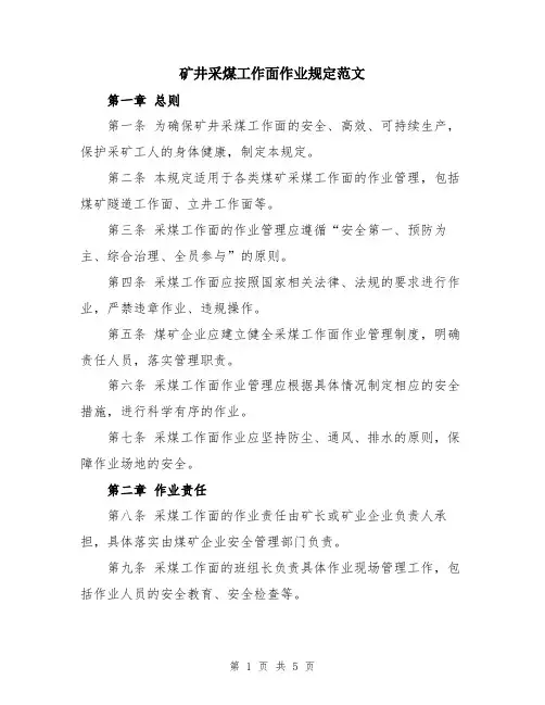 矿井采煤工作面作业规定范文