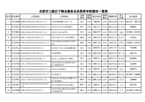 最新-合肥市房地产开发企业资质一览表