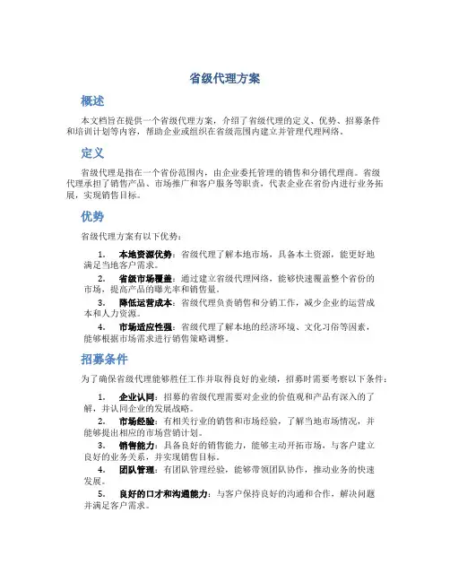 省级代理方案