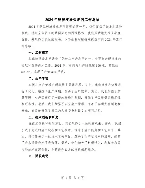 2024年脱硫液提盐车间工作总结（2篇）