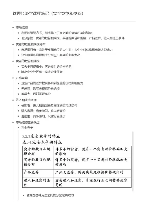 管理经济学课程笔记(完全竞争和垄断)
