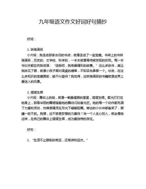 九年级语文作文好词好句摘抄