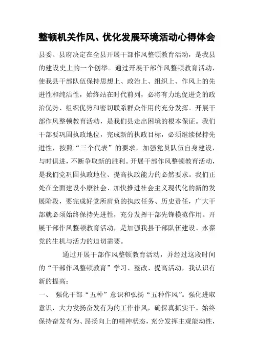 整顿机关作风、优化发展环境活动心得体会