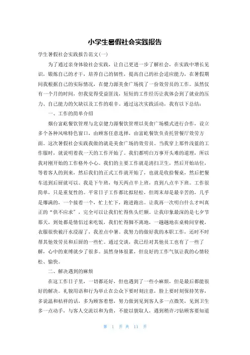 小学生暑假社会实践报告
