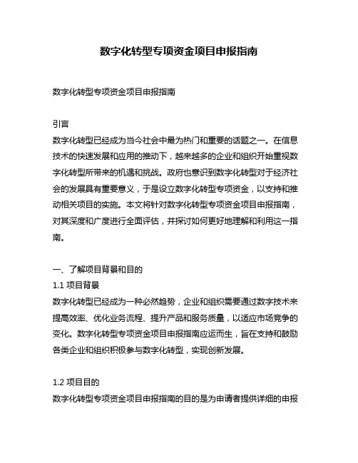 数字化转型专项资金项目申报指南