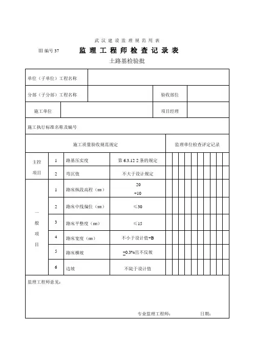武汉建设监理规范用表(市政)(完整版)