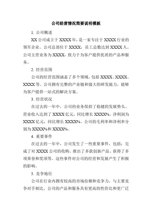 公司经营情况简要说明模板