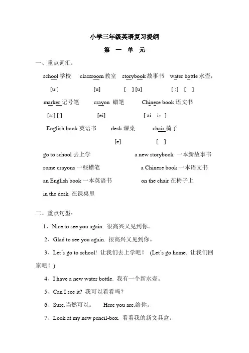 小学三年级下册英语复习提纲