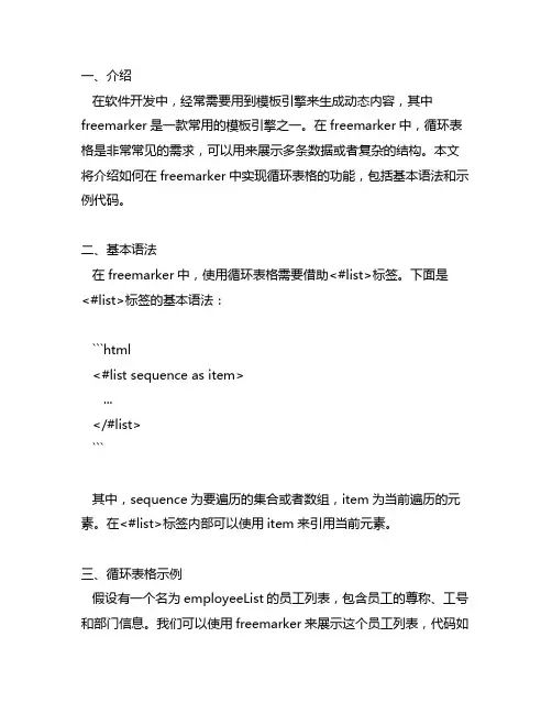 freemarker循环表格
