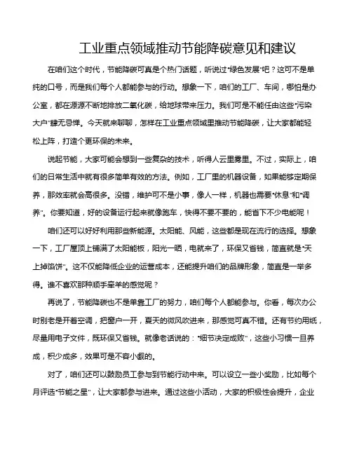 工业重点领域推动节能降碳意见和建议
