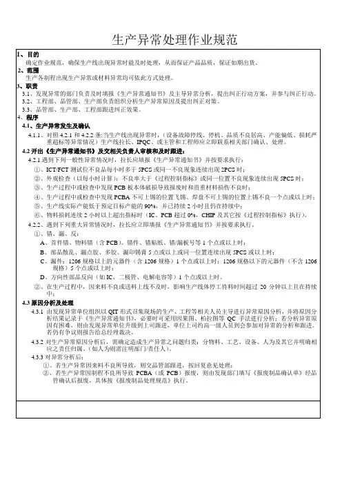 SMT生产异常处理作业规范