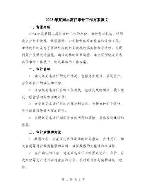 2023年某同志离任审计工作方案范文