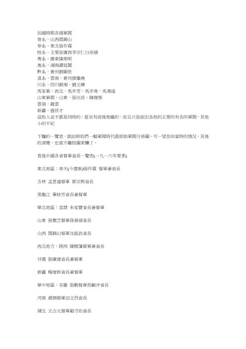民国时期各个军阀