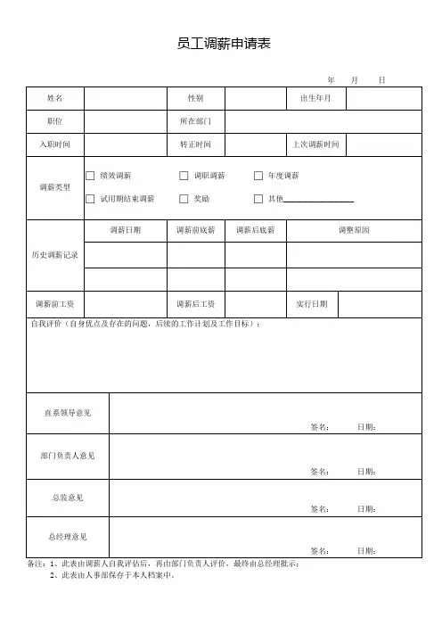 员工调薪申请表(完整版)