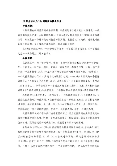 51单片机中几个时间周期的概念区分
