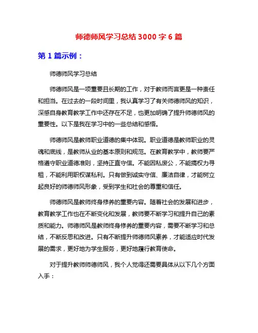 师德师风学习总结3000字6篇