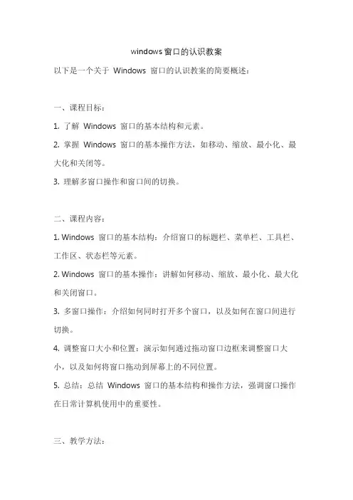 windows窗口的认识教案