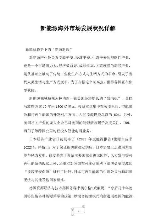 2022年行业分析报告新能源海外市场发展状况详解