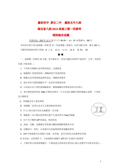 湖北省八校高三理综第一次联考(12月)试题