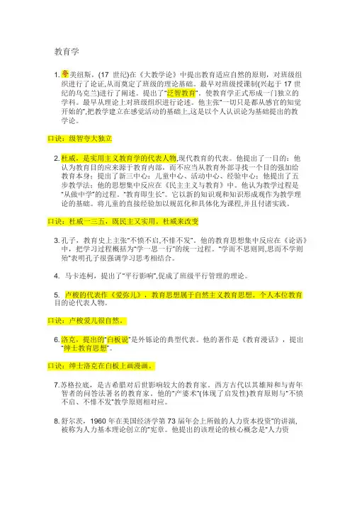 教师资格证科二必考人物和观点(口诀)