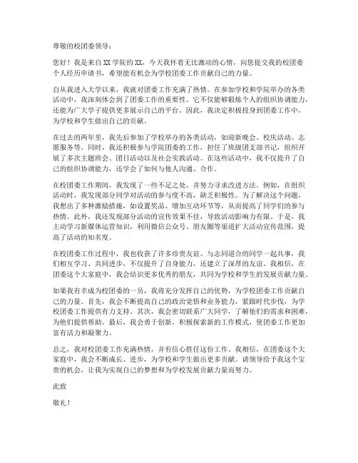 校团委个人经历申请书范文