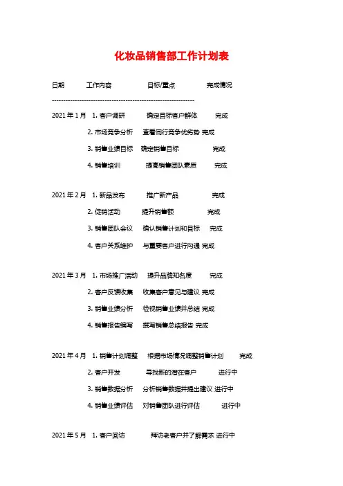 化妆品销售部工作计划表