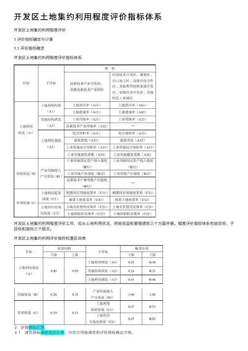 开发区土地集约利用程度评价指标体系