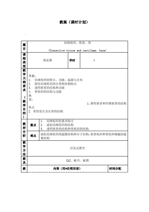 【组织胚胎学教案】结缔组织、软骨、骨