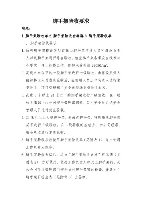 脚手架验收要求及验收单、合格牌、日检查表