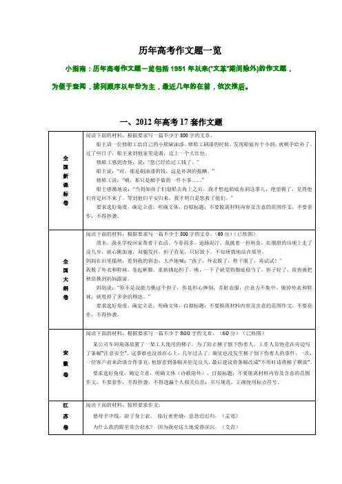 历年高考作文题一览