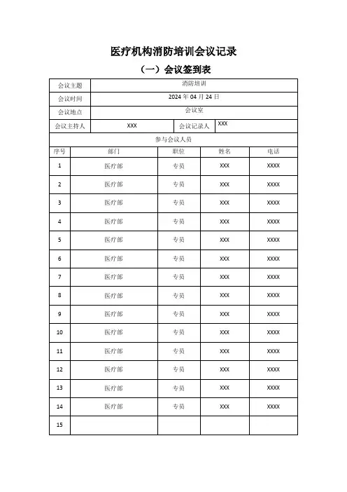医疗机构消防培训会议记录