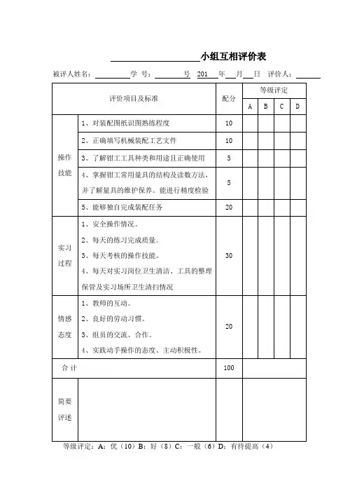 小组互相评表