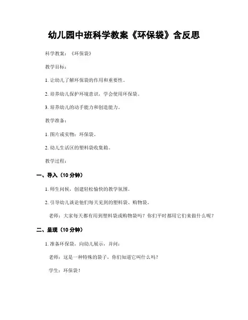 幼儿园中班科学教案《环保袋》含反思