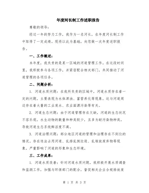 年度河长制工作述职报告