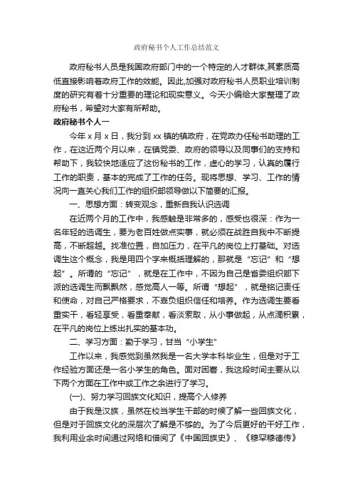 政府秘书个人工作总结范文_政务工作总结_