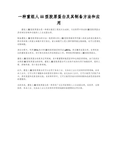 一种重组人iii型胶原蛋白及其制备方法和应用